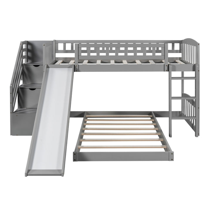 Gray Twin Over Twin Perpendicular Bunk Bed with Storage Stairs and Slide Image 4