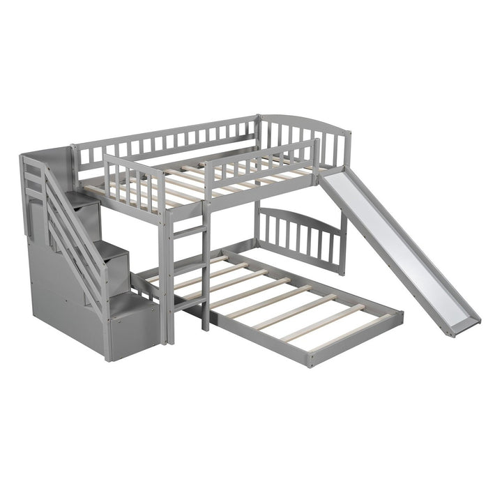 Gray Twin Over Twin Perpendicular Bunk Bed with Storage Stairs and Slide Image 6