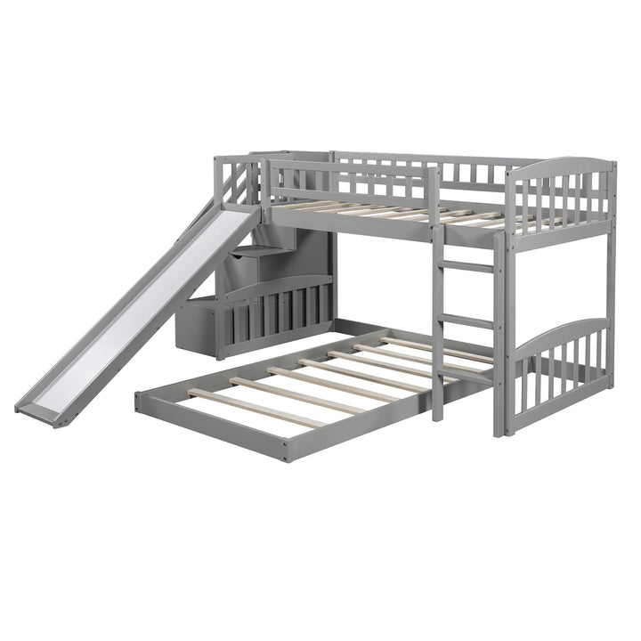 Gray Twin Over Twin Perpendicular Bunk Bed with Storage Stairs and Slide Image 8