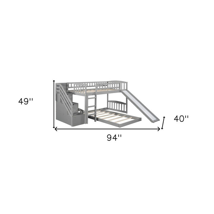 Gray Twin Over Twin Perpendicular Bunk Bed with Storage Stairs and Slide Image 10