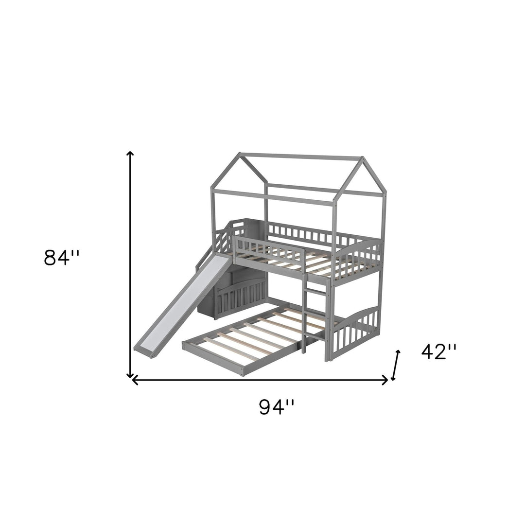 Gray Twin Over Twin PlayHouse Perpendicular Bunk Bed with Slide Image 10