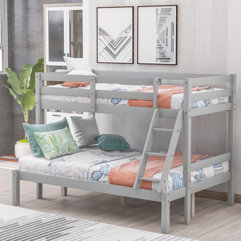 Gray Twin Size Full Size Bunk Bed Image 1