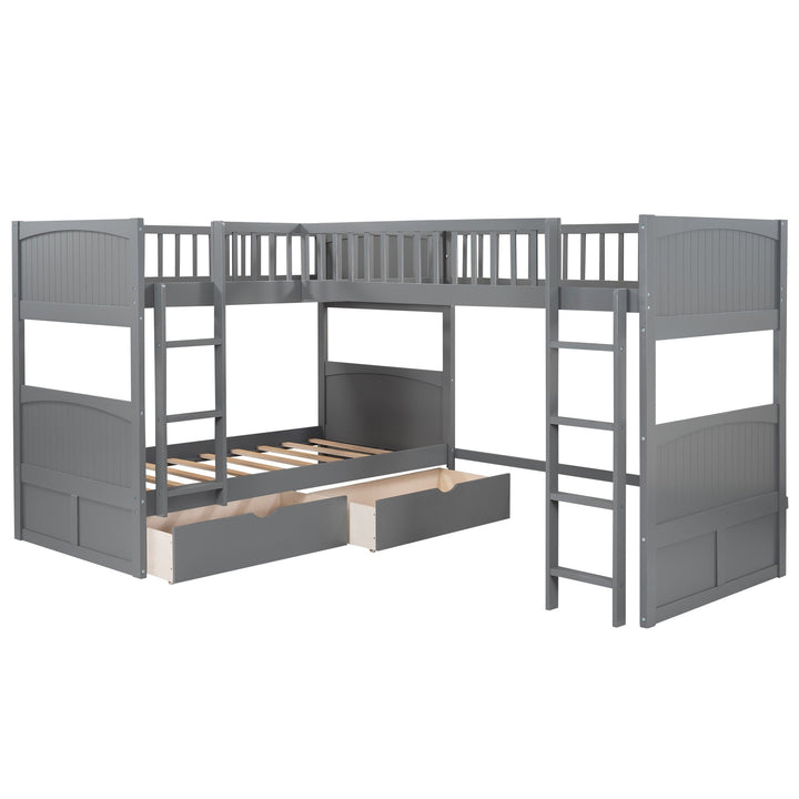 Gray Twin Size Bunk Bed with attached Loft Bed and Drawers Image 5