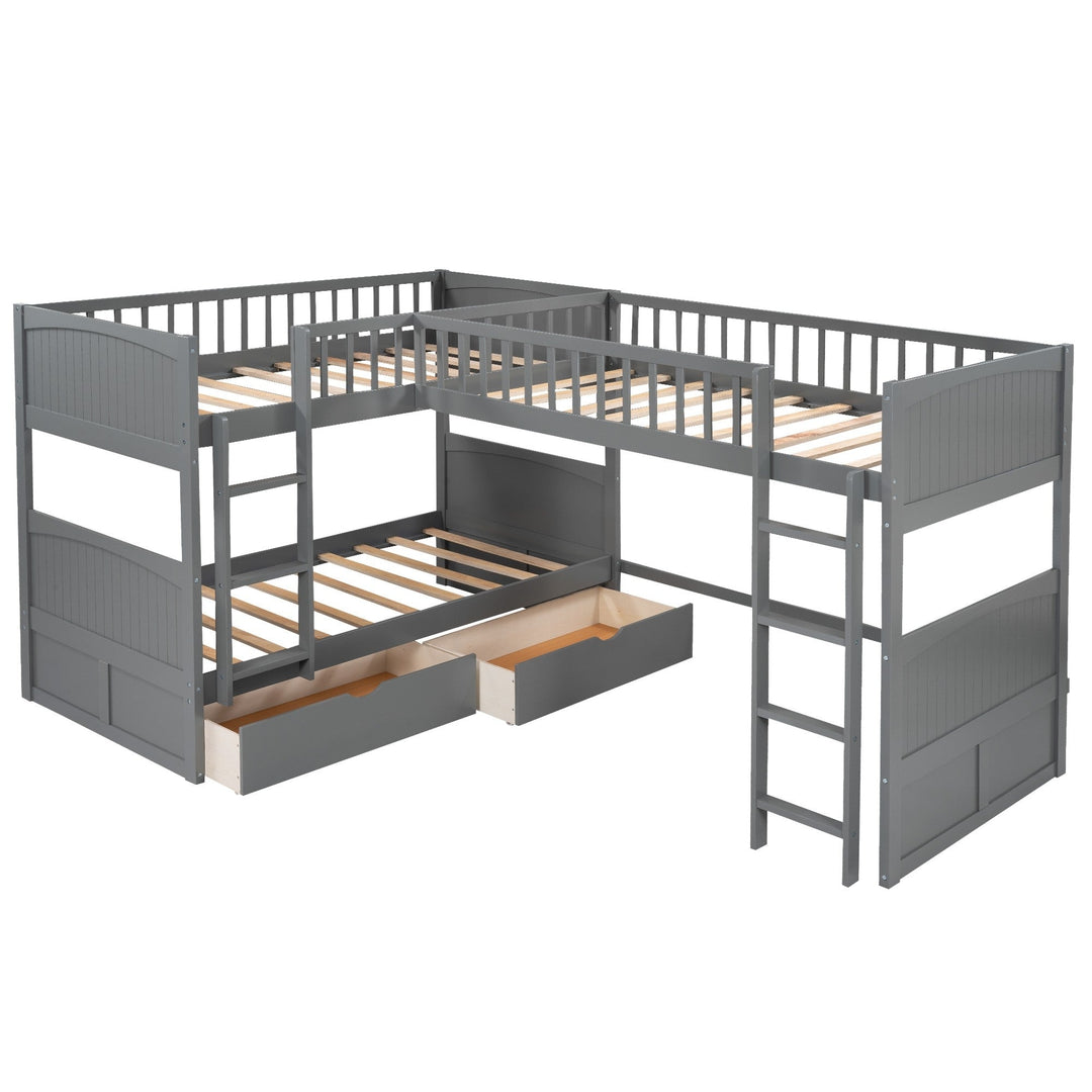 Gray Twin Size Bunk Bed with attached Loft Bed and Drawers Image 6