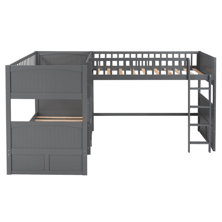 Gray Twin Size Bunk Bed with attached Loft Bed and Drawers Image 8