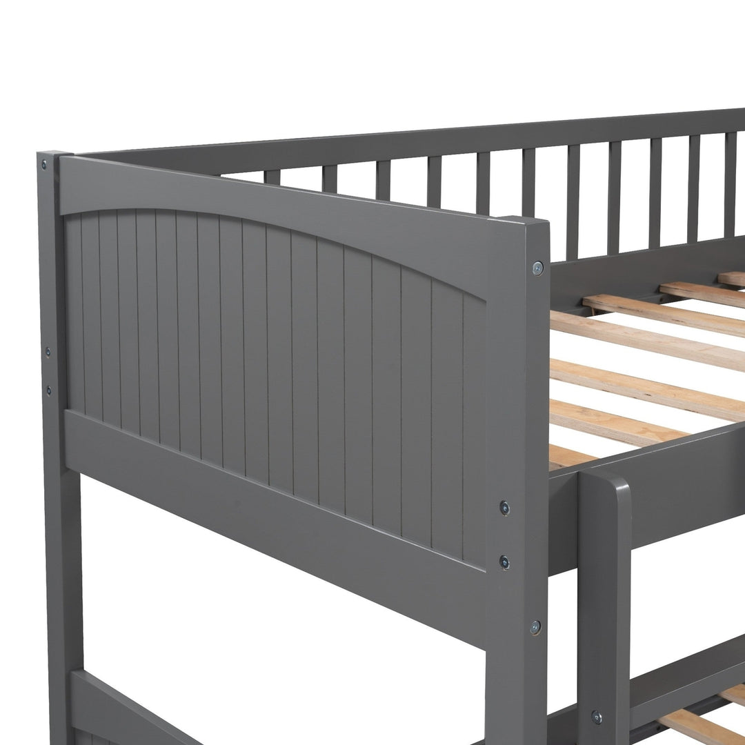 Gray Twin Size Bunk Bed with attached Loft Bed and Drawers Image 9