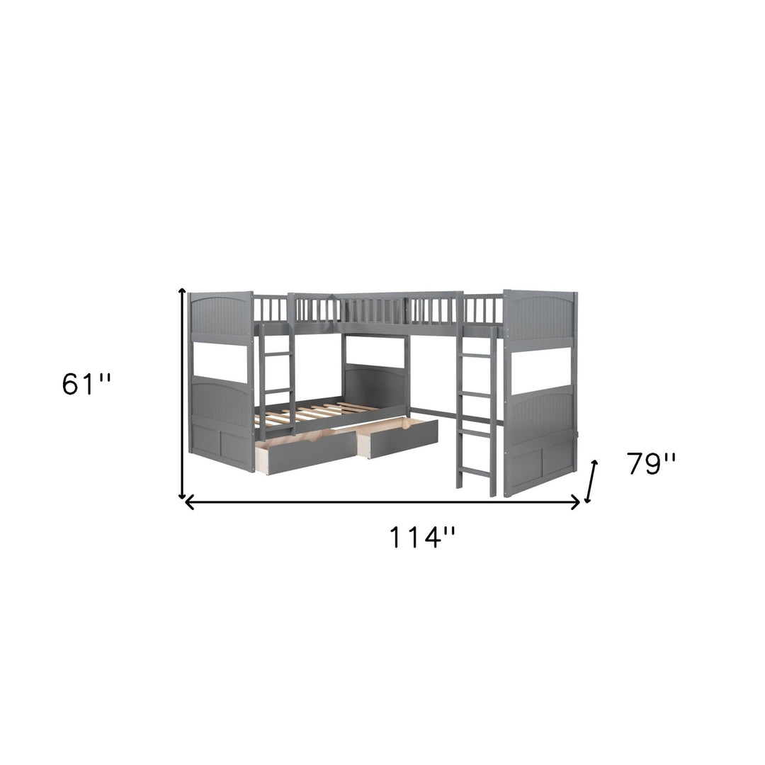 Gray Twin Size Bunk Bed with attached Loft Bed and Drawers Image 10