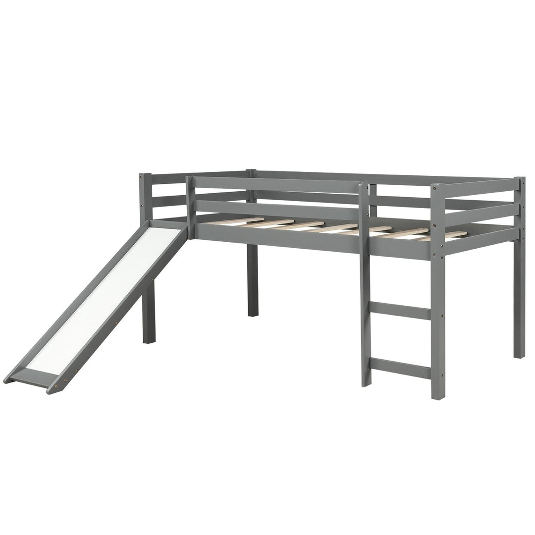 Gray Twin Size Low Loft Bed With Slide Image 3