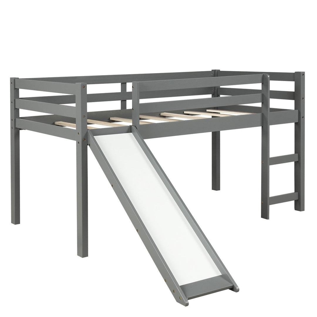 Gray Twin Size Low Loft Bed With Slide Image 4