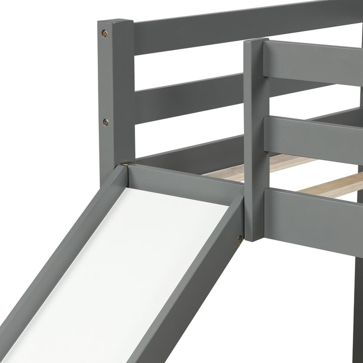 Gray Twin Size Low Loft Bed With Slide Image 6