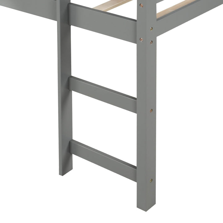 Gray Twin Size Low Loft Bed With Slide Image 8