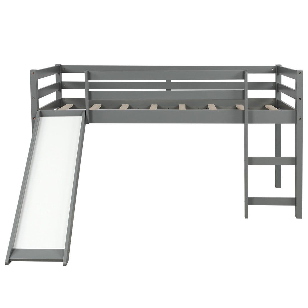 Gray Twin Size Low Loft Bed With Slide Image 9