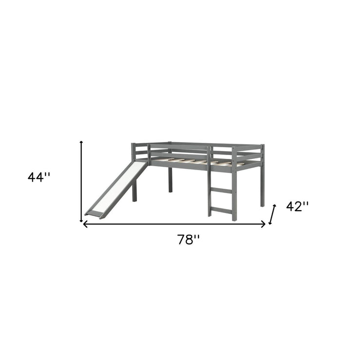 Gray Twin Size Low Loft Bed With Slide Image 10