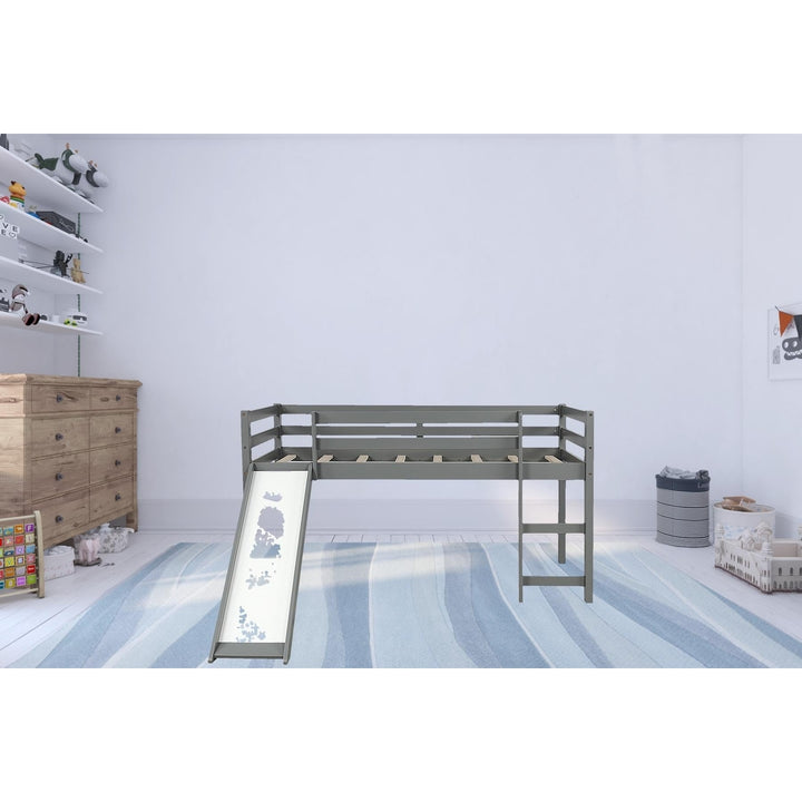 Gray Twin Size Low Loft Bed With Slide Image 11