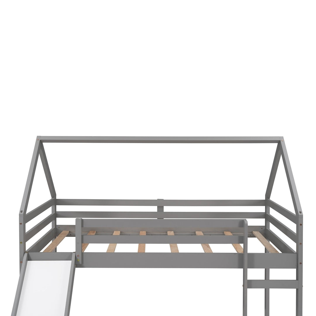 Gray Twin Size Slide House Loft Bed Image 7