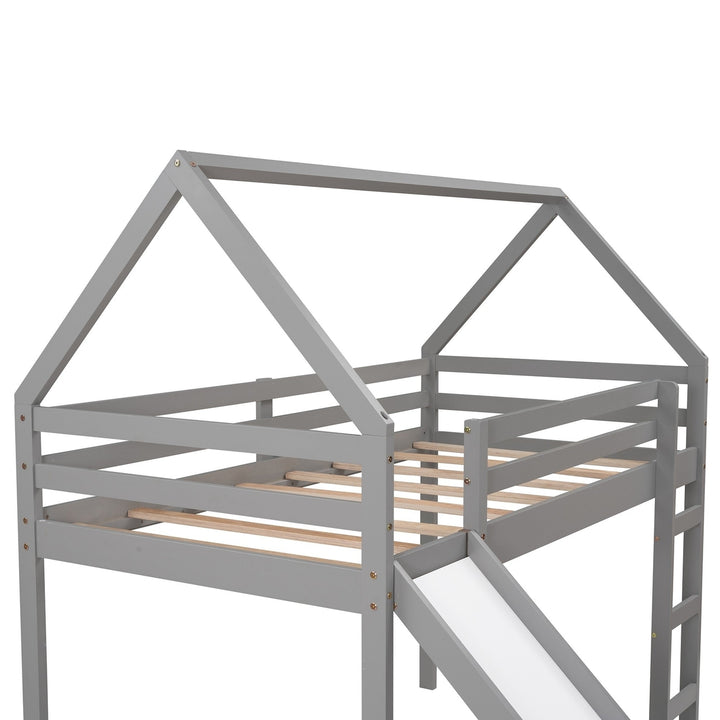 Gray Twin Size Slide House Loft Bed Image 8