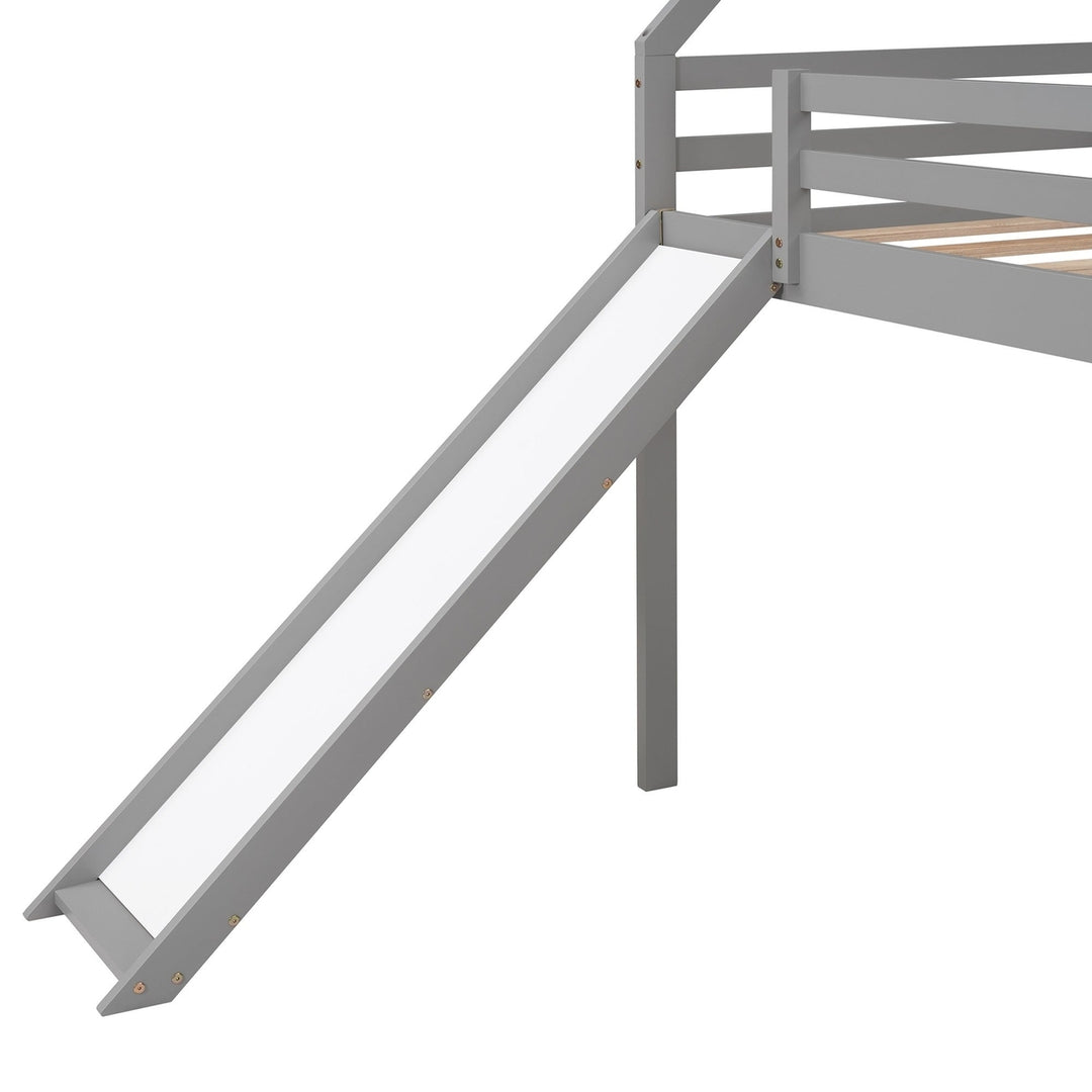 Gray Twin Size Slide House Loft Bed Image 9