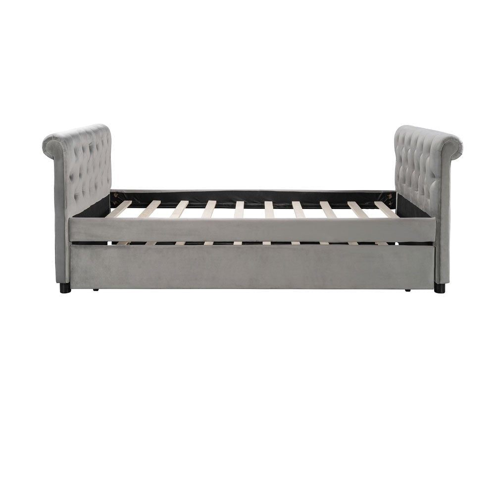 Gray Twin Tufted Upholstered Polyester Blend Bed with Trundle Image 2