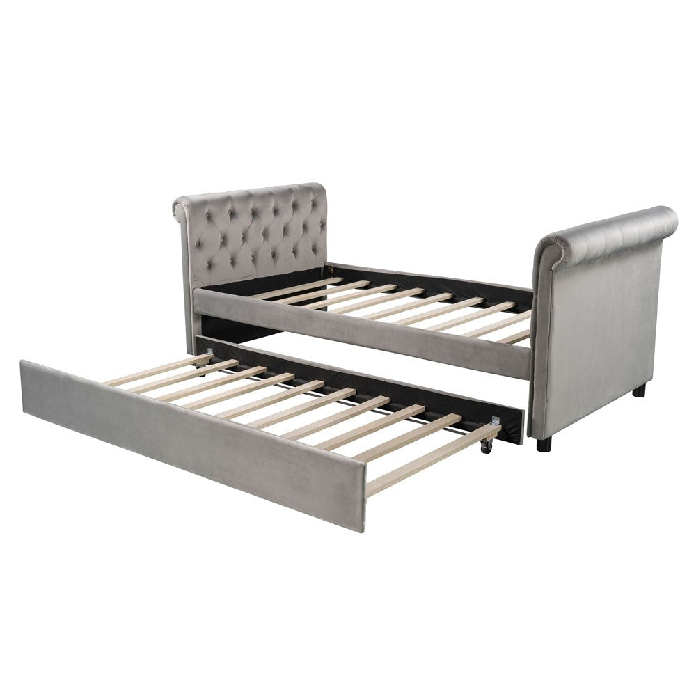 Gray Twin Tufted Upholstered Polyester Blend Bed with Trundle Image 4