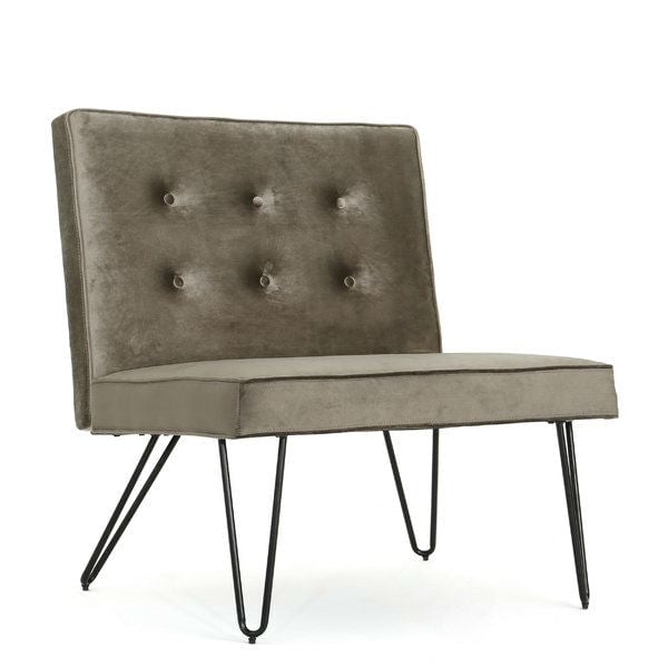 Gray Velvety Soft Upholstered Polyester Accent Chair Black Metal Legs Image 1