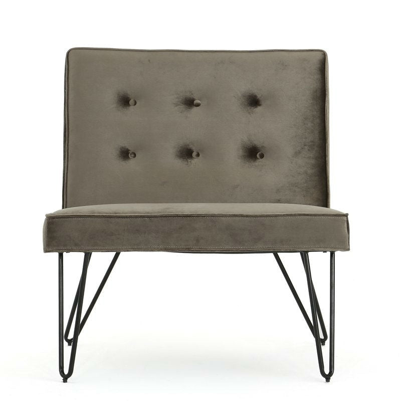 Gray Velvety Soft Upholstered Polyester Accent Chair Black Metal Legs Image 3