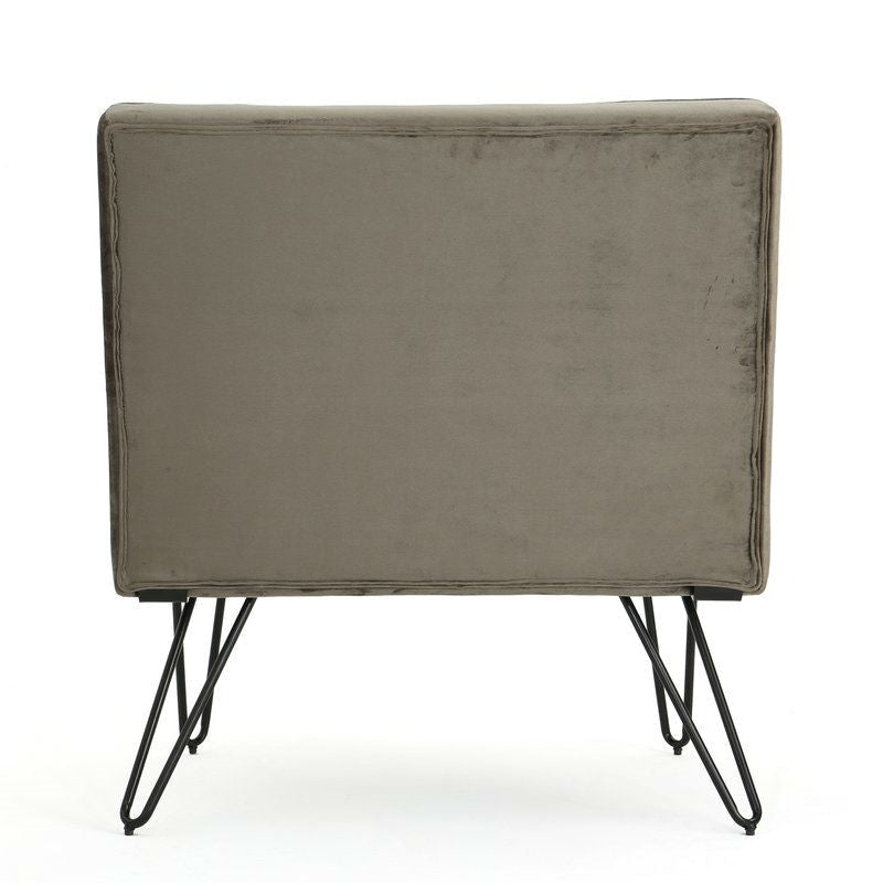 Gray Velvety Soft Upholstered Polyester Accent Chair Black Metal Legs Image 5