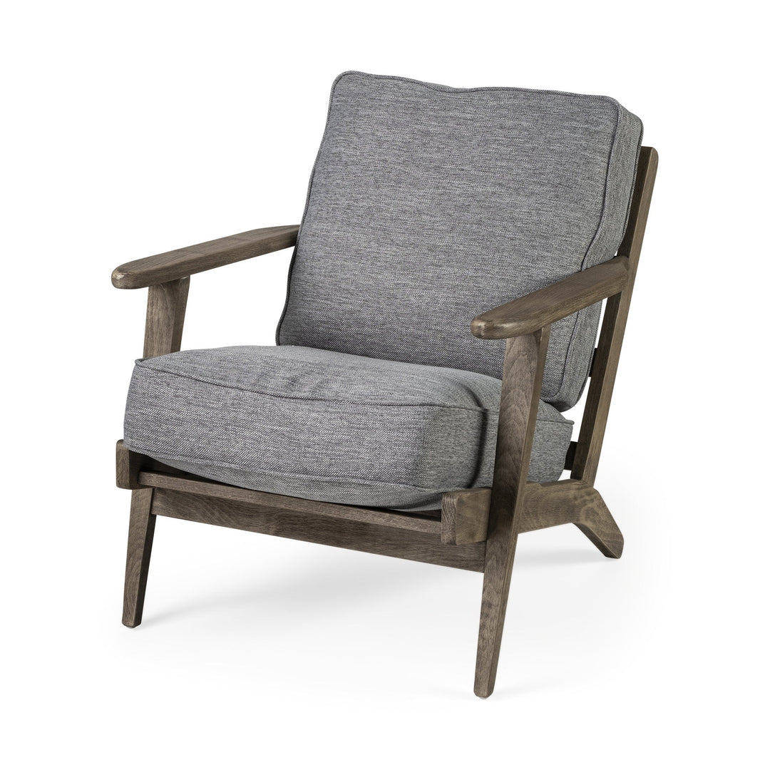 Grey Fabric Wrapped Medium Brown Accent Chair With Wooden Frame Image 1