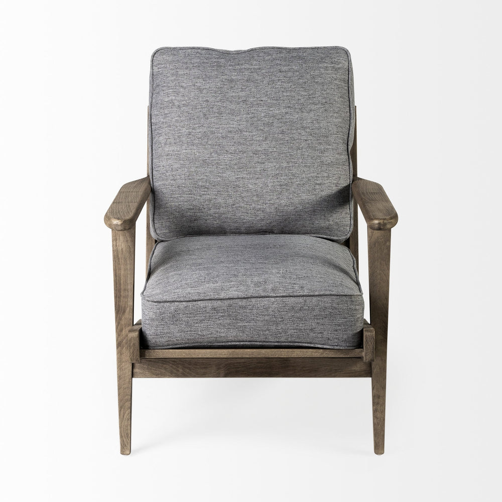 Grey Fabric Wrapped Medium Brown Accent Chair With Wooden Frame Image 2