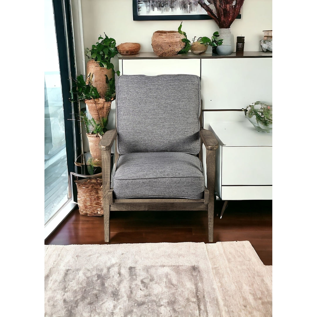 Grey Fabric Wrapped Medium Brown Accent Chair With Wooden Frame Image 12