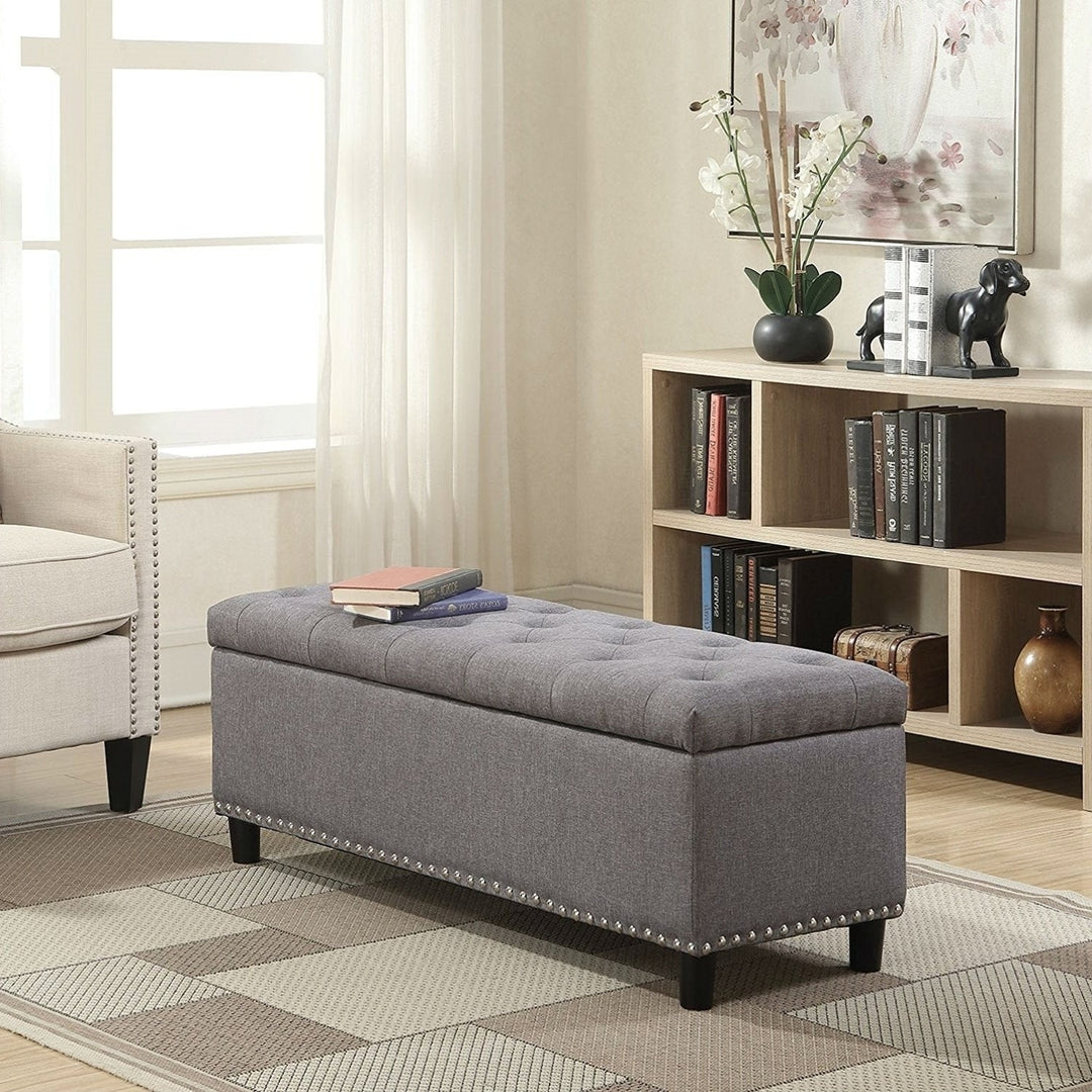 Grey Linen 48-inch Bedroom Storage Ottoman Bench Footrest Image 1