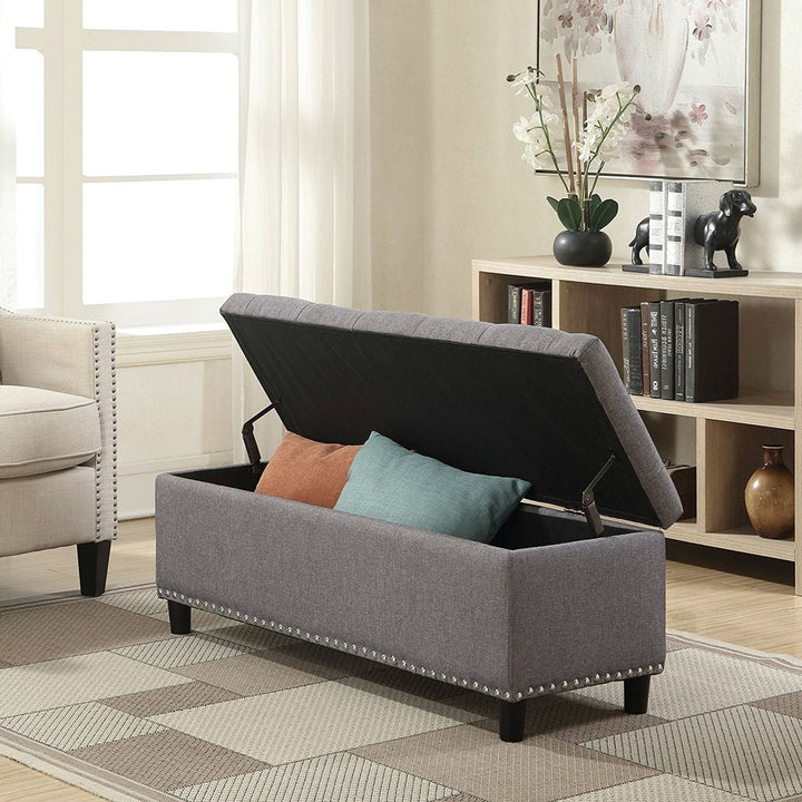 Grey Linen 48-inch Bedroom Storage Ottoman Bench Footrest Image 2