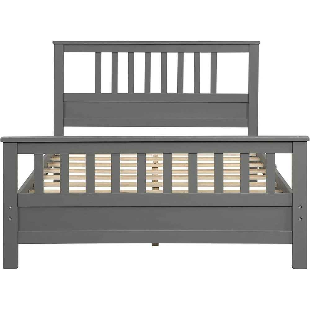 Grey Pine Wood Slatted Platform Headboard Footboard Full Size Bed Image 2