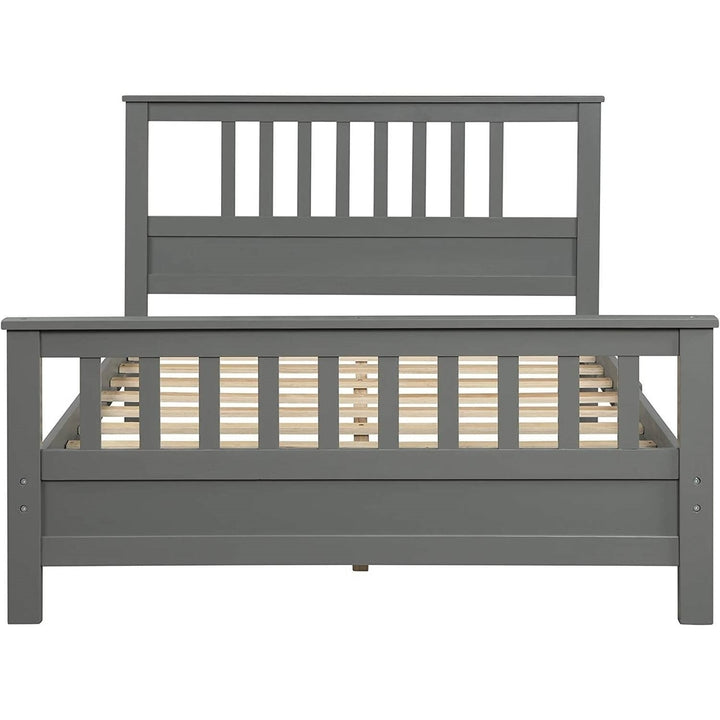 Grey Pine Wood Slatted Platform Headboard Footboard Full Size Bed Image 2