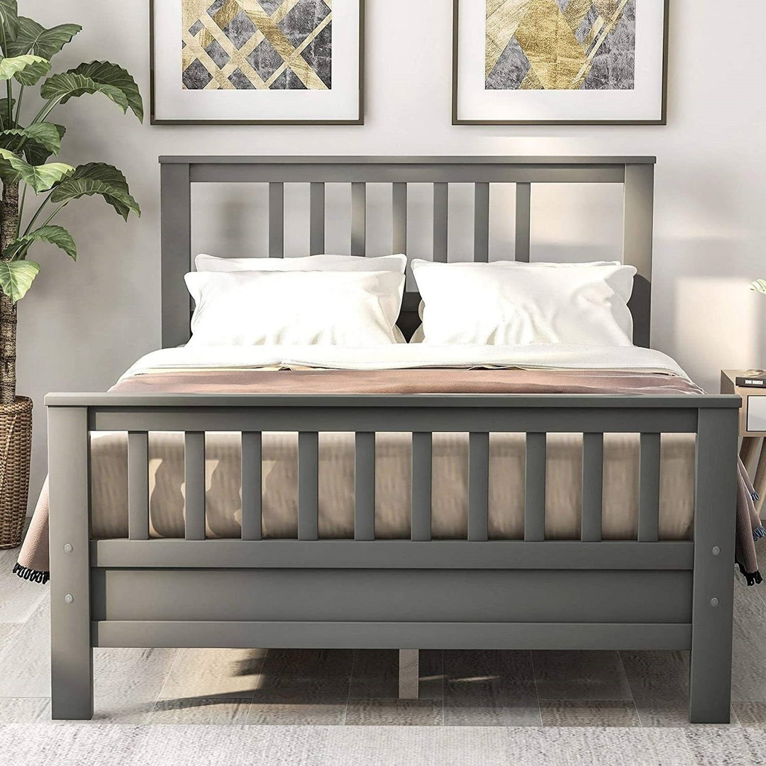 Grey Pine Wood Slatted Platform Headboard Footboard Full Size Bed Image 4