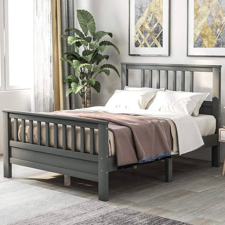 Grey Pine Wood Slatted Platform Headboard Footboard Full Size Bed Image 5