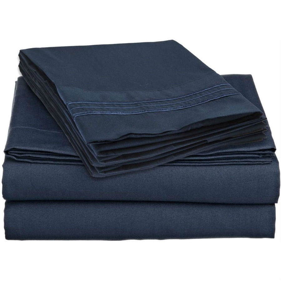 King size 4-Piece Wrinkle-Free Microfiber Sheet Set in Navy Blue Image 1