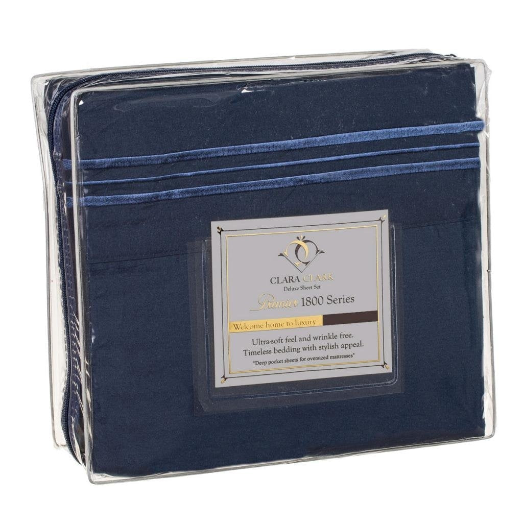 King size 4-Piece Wrinkle-Free Microfiber Sheet Set in Navy Blue Image 2