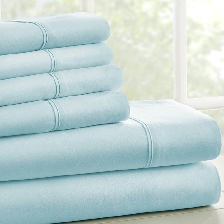 King Size Aqua 6 Piece Wrinkle Resistant Microfiber Polyester Sheet Set Image 1