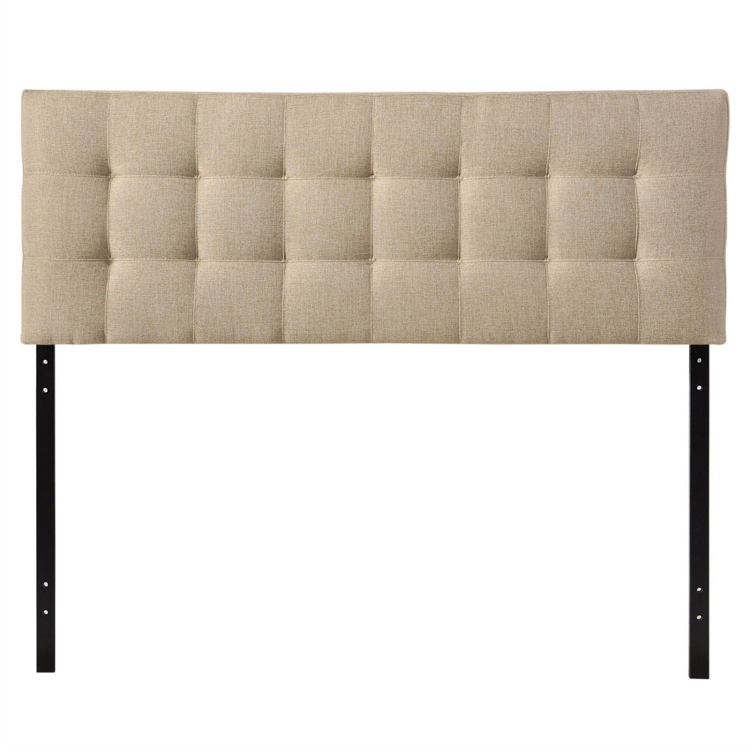 King size Beige Fabric Upholstered Headboard with Modern Tufting Image 1