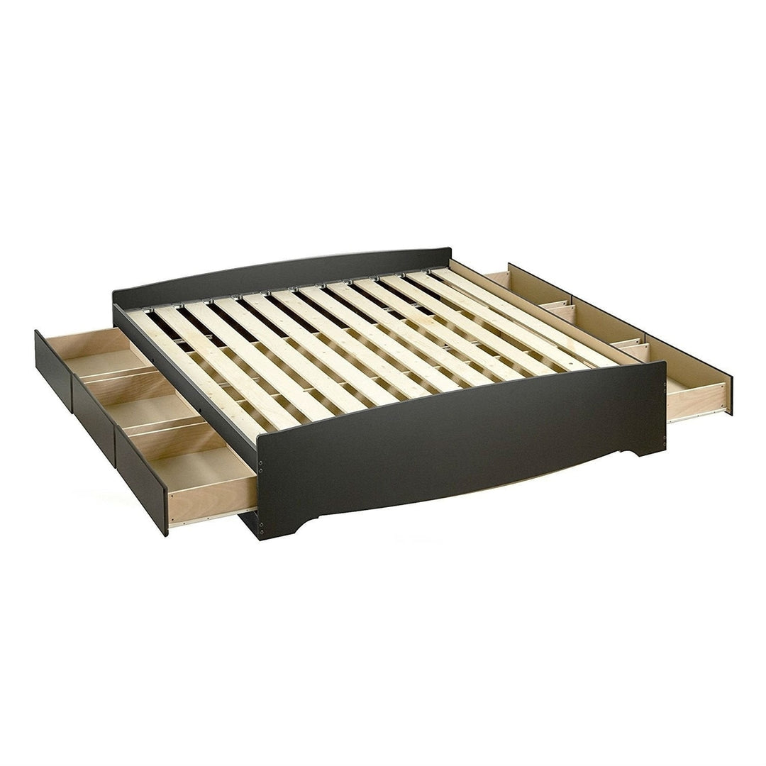 King size Black Wood Platform Bed Frame with Storage Drawers Image 1