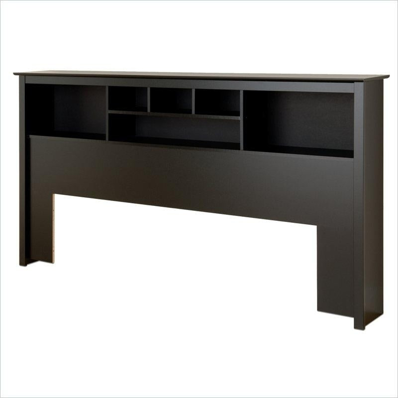 King size Bookcase Headboard in Black Wood Finish Image 1