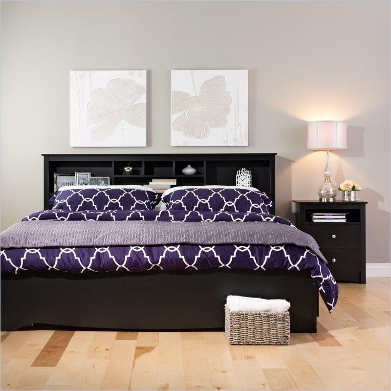 King size Bookcase Headboard in Black Wood Finish Image 3