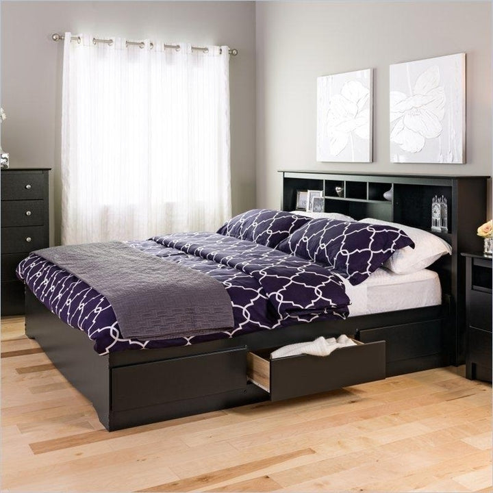 King size Bookcase Headboard in Black Wood Finish Image 4