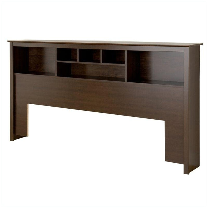 King size Bookcase Headboard in Espresso Wood Finish Image 1