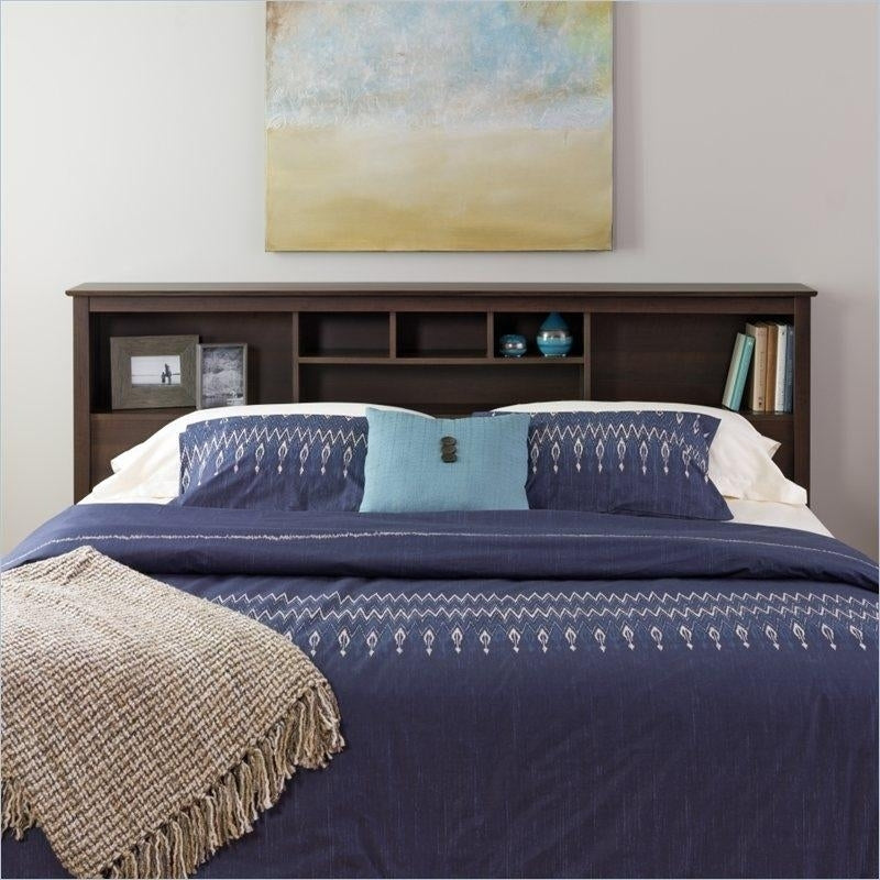 King size Bookcase Headboard in Espresso Wood Finish Image 2