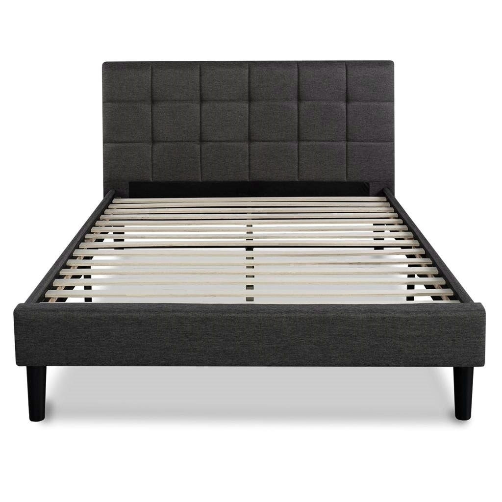 King size Dark Grey Upholstered Platform Bed with Headboard Image 1