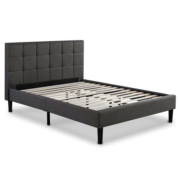 King size Dark Grey Upholstered Platform Bed with Headboard Image 2