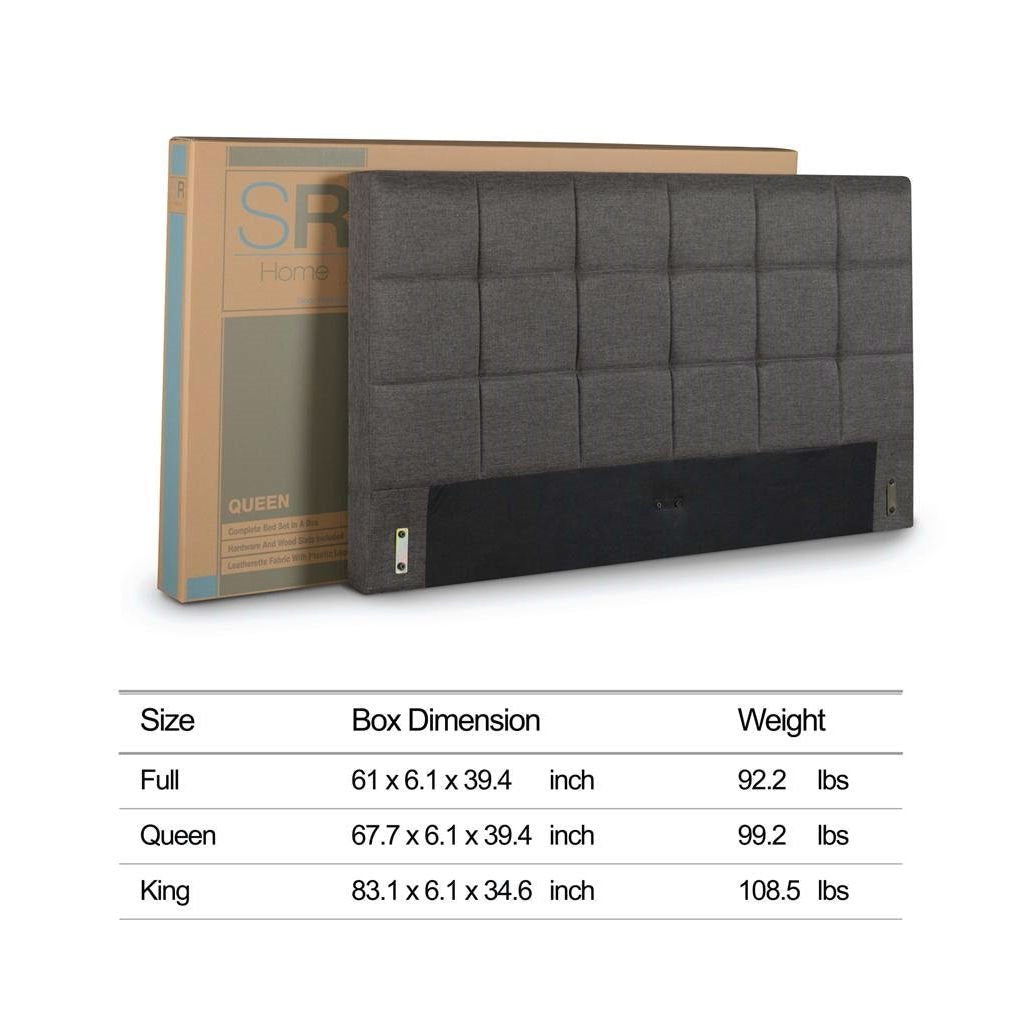 King size Dark Grey Upholstered Platform Bed with Headboard Image 4