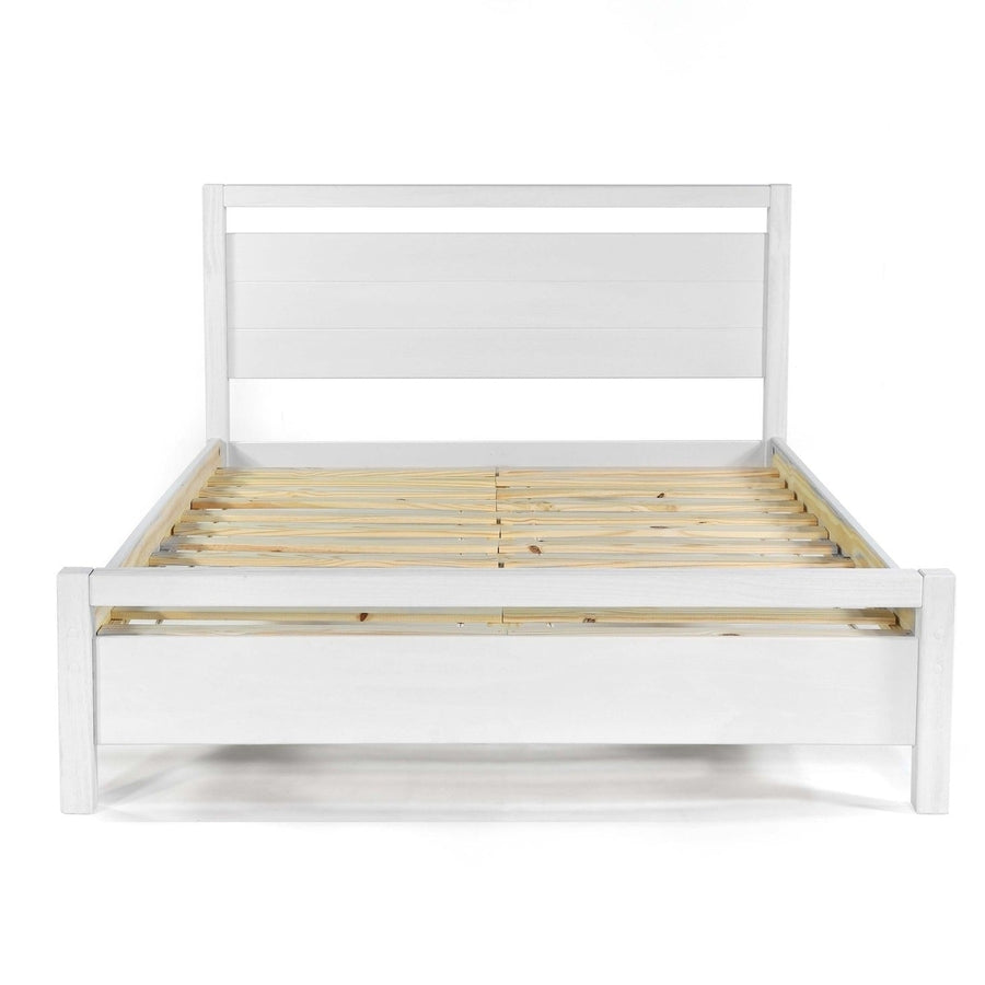 King Size FarmHouse Traditional Rustic White Platform Bed Image 1