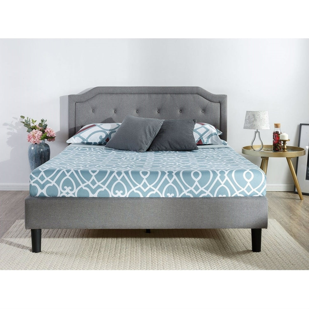 King size Grey Upholstered Platform Bed with Classic Button Tufted Headboard Image 1